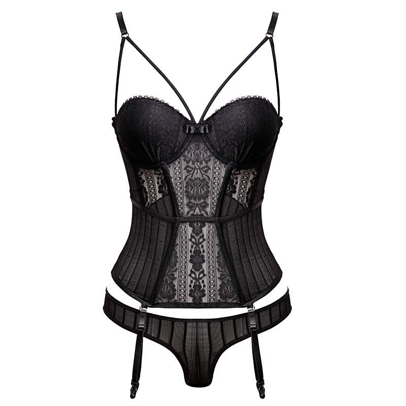 Sofyee Lace Sexy Waistcoat Garter Belt Deep V Bodysuit