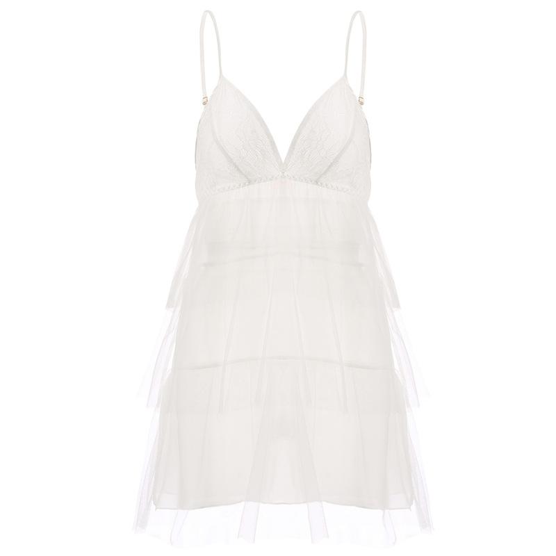 Lace Wedding Pretty Honeymoon Ruffle Sheer Lingerie Set