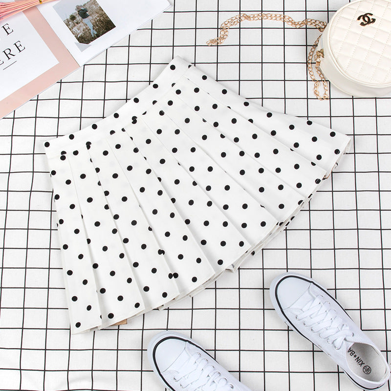 Kawaii polka dot high waist pleated skirt