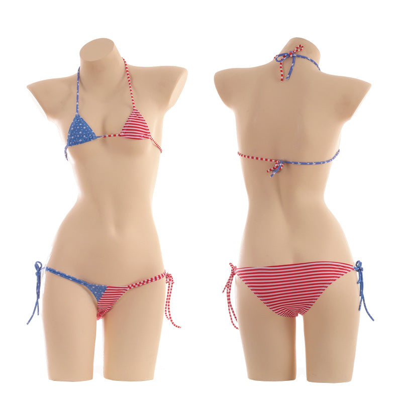 Amine Girly Kawaii Striped School Girl Sexy Micro Bikini Set