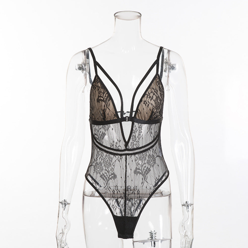 V-neck lace cutout slimming and sexy one-piece underwear