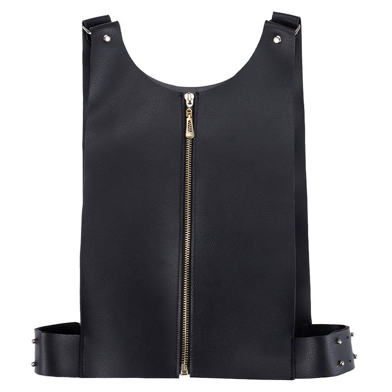 Sofyee BDSM Bondage Bundled Forbidden Sleeveless Black Leather Vest Punk Vest