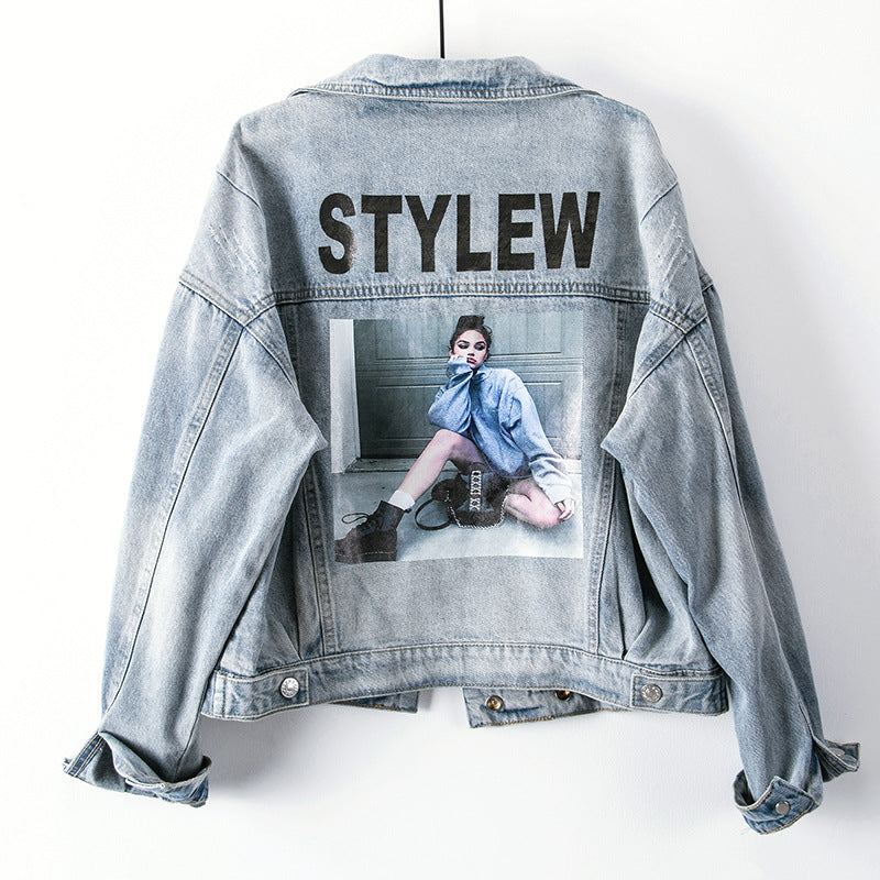 Vintage print denim blazer jacket