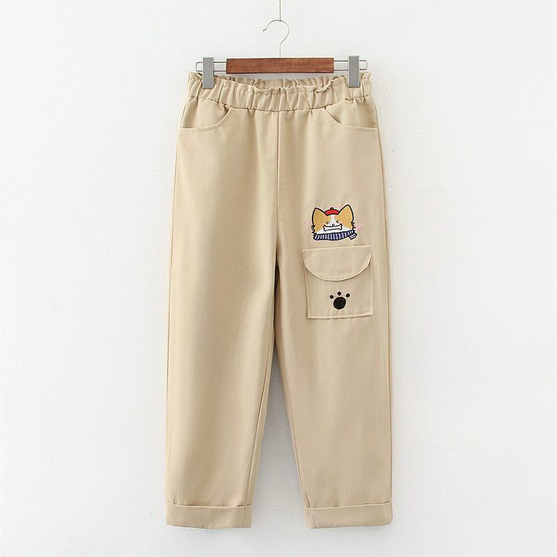 Japanischer, koreanischer, koreanischer All-Match-Stil, lässige, gerade Hose im College-Stil mit Cartoon-Werkzeug