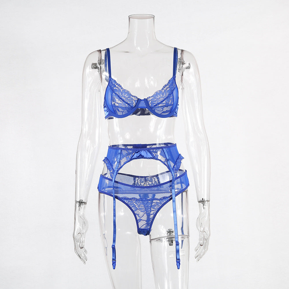 Pink Angel's Sexy Lace Sheer Mesh Lingerie Set - Pink