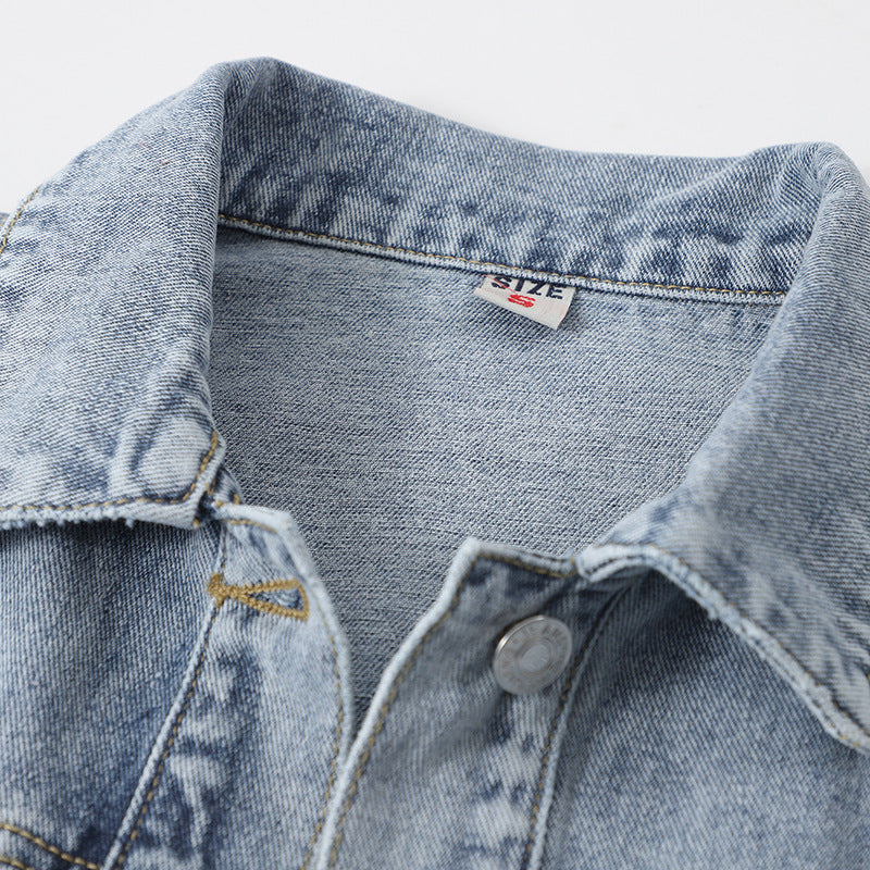 All-match diagonal pocket short loose Korean jacket denim jacket