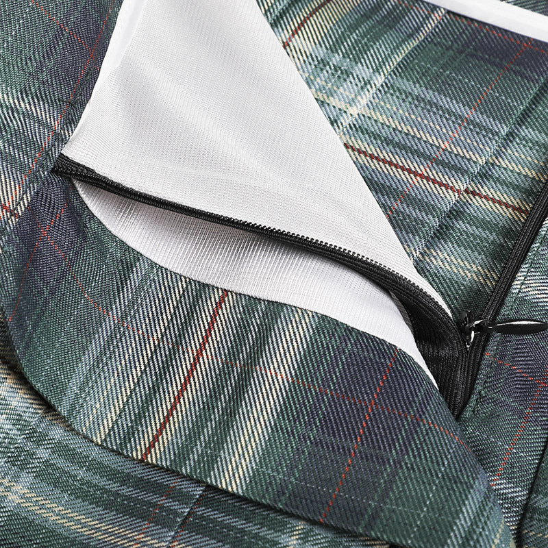 Kawaii pleated plaid high-waist skirt