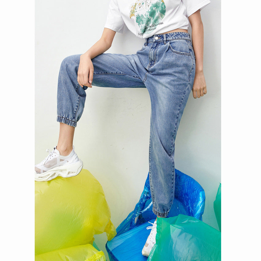 Korean style old pants straight-leg pants casual high-rise jeans