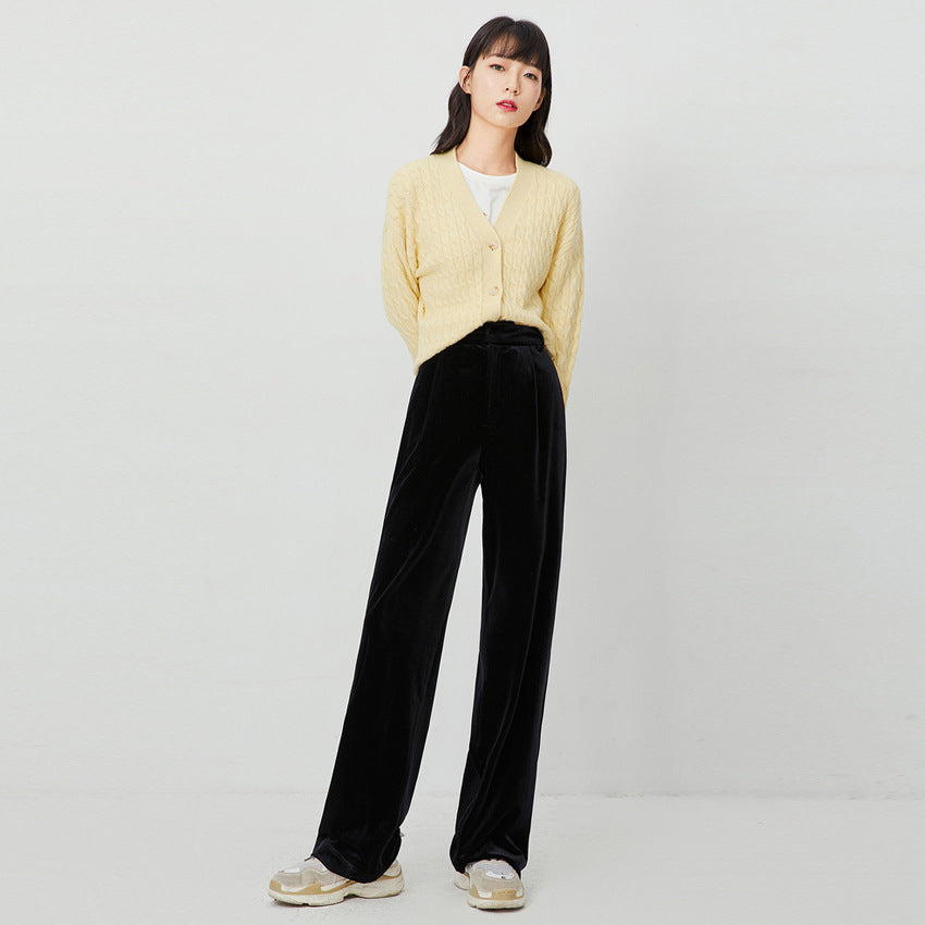High waist wide leg pants loose mopping velvet pants