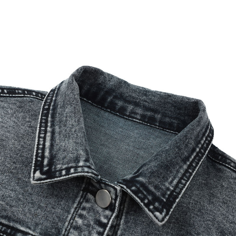 Casual denim stretch black all-match slim coat