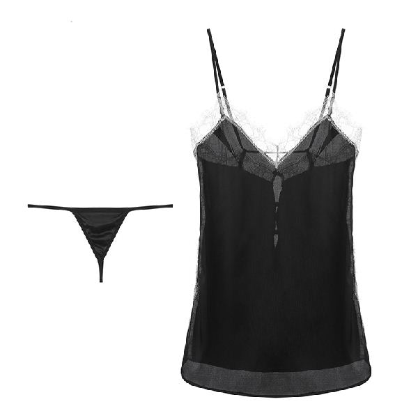 New Sexy Sling Nightgown With Chest Pad Long-Sleeved Pajamas 2-Piece Suit