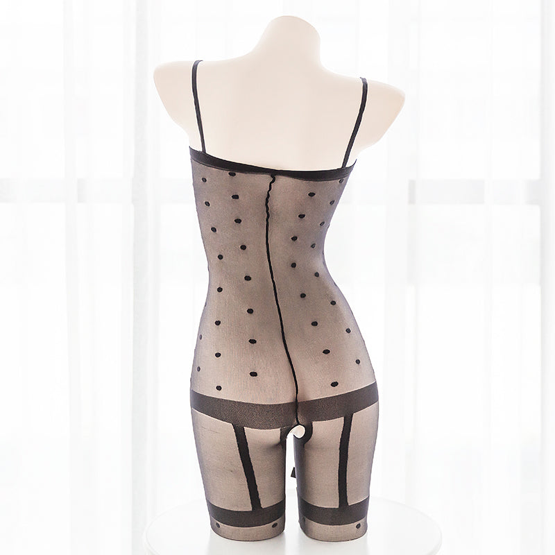 Polka Dots Sexy Black Sheer Full Body Bondage Fishnet Body Stocking
