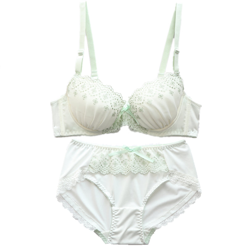 Tumblr Aesthetic Japanese Lace Girly Dot Flower Sweetie Heart Bra Set