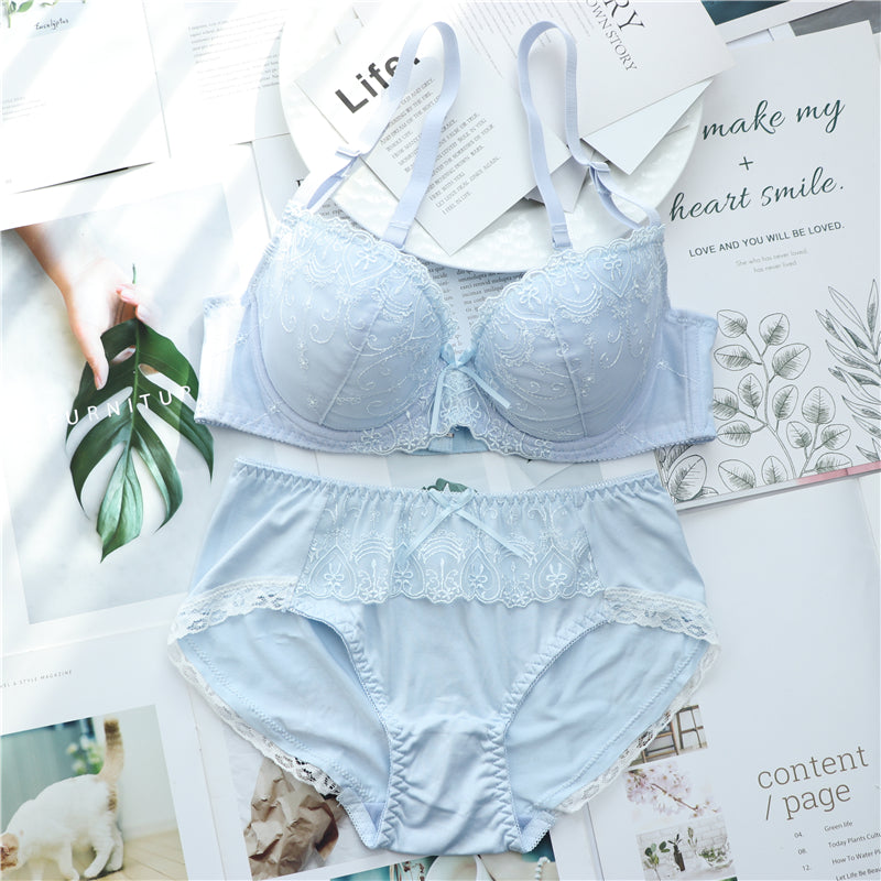 Tumblr Girly Dot Flower Lace Sweetie Heart Wave Trimmed Bra Set