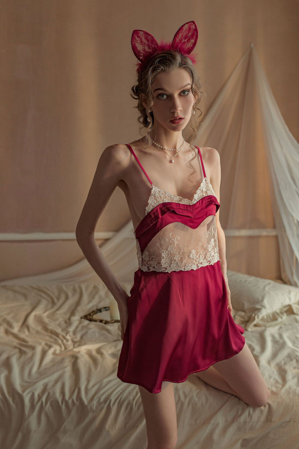 Bunny Lace Romantic Bride's Romantic Bow Babydoll