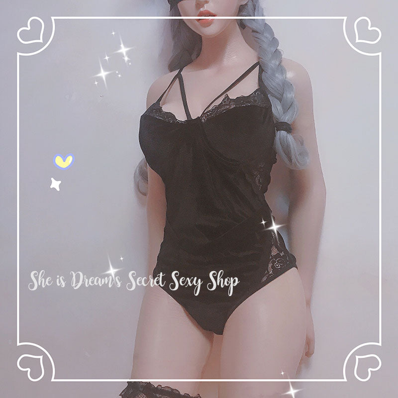 Kawaii Bunny Sexy Sheer See Through Black Lingerie Set