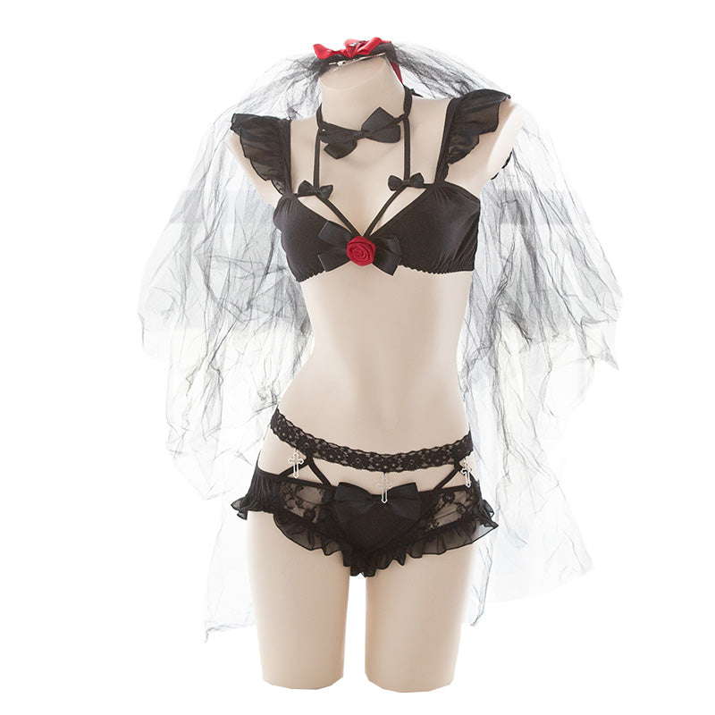 Bow Ruffle Kawaii Lolita Japanese Maid Lingerie Set