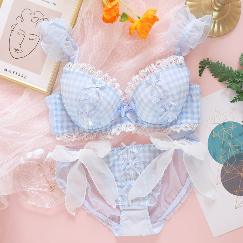 Japanese sweet and sexy cute loli check underwire bra set