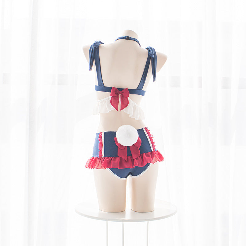Sexy Japanese Kawaii Cat Flower Red Bow Maid Lingerie