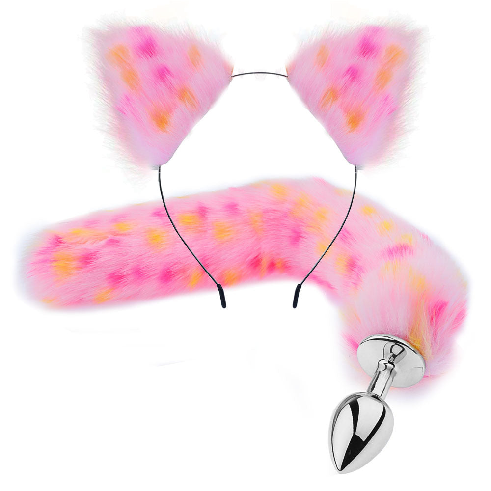 Pink Anime Sexy Cat Ear Headband Butt Plug Tail Set
