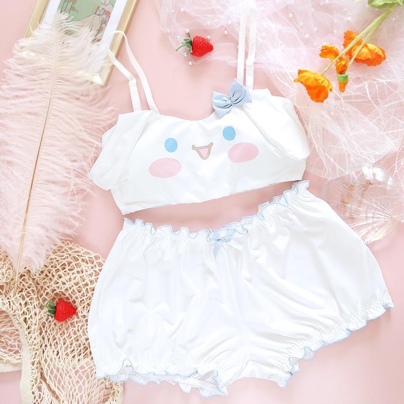 Bunny Japanisches Kawaii Girly Green Lace Up Tube Top Dessous-Set