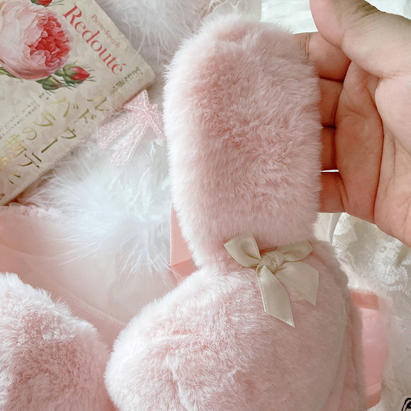 Sofyee japanisches süßes rosa Plüsch-Hasenohren-Bügel-BH-Set in Übergröße