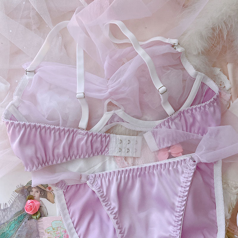 Japanisches süßes Sweetie-BH-Set mit transparenter Schleife