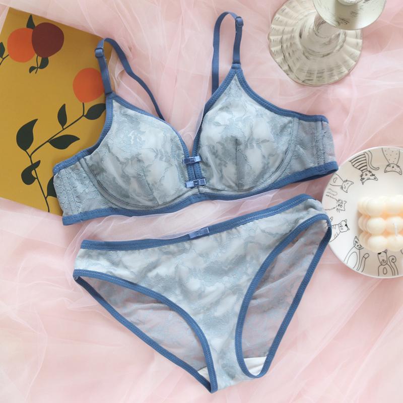 Französische Dessous-Spitze im Retro-Stil, sexy, süß, geraffter Mädchen-BH-Set mit weichem Stahlring