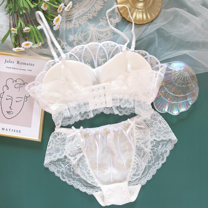 Japanese vintage princess lace embroidery sweet bra set