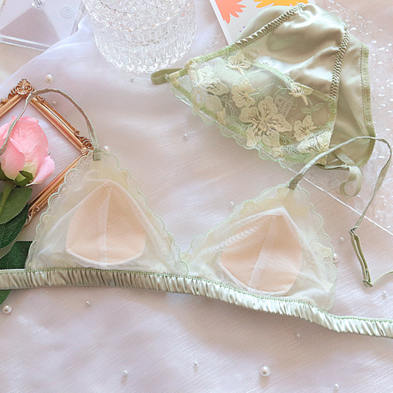 Süßes, transparentes, besticktes Lover-Baby-Bralette-Set mit niedlichen Blumen