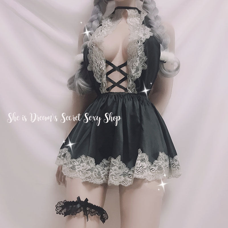 Sexy, durchsichtiges, schwarzes Dessous-Set mit offener Spitze und offenem Körbchen