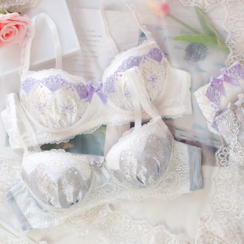 Japanese Dot Flower White Lace Wirefree Cute Sweet Bras And Panty Set