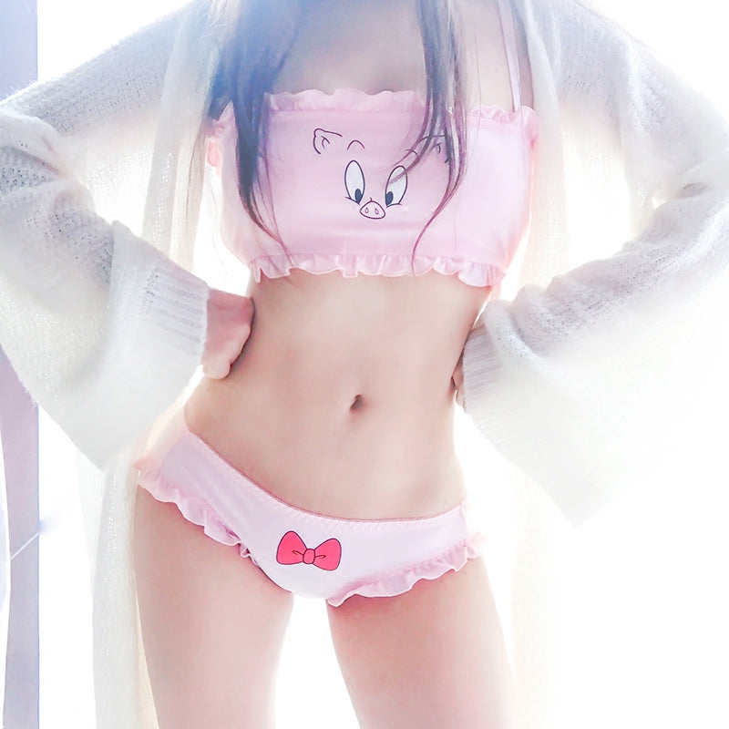 Japanese Cat Kawaii Comfy Cute Sweetie Baby Tube Top Lingerie Set