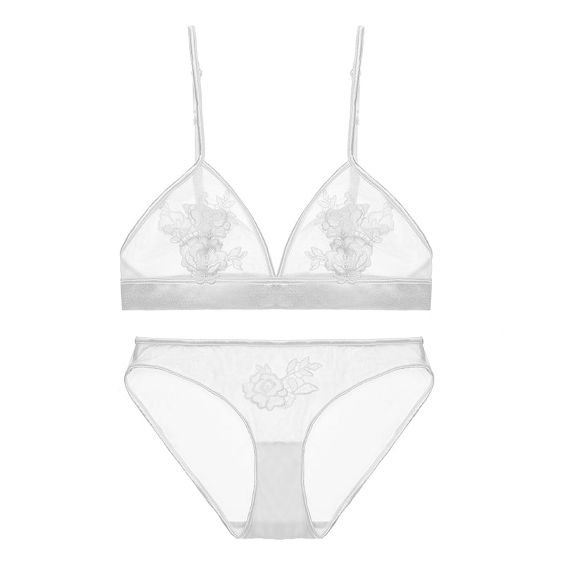 Sheer Mesh Lace Floral Embroidered Bra & Panty Sets