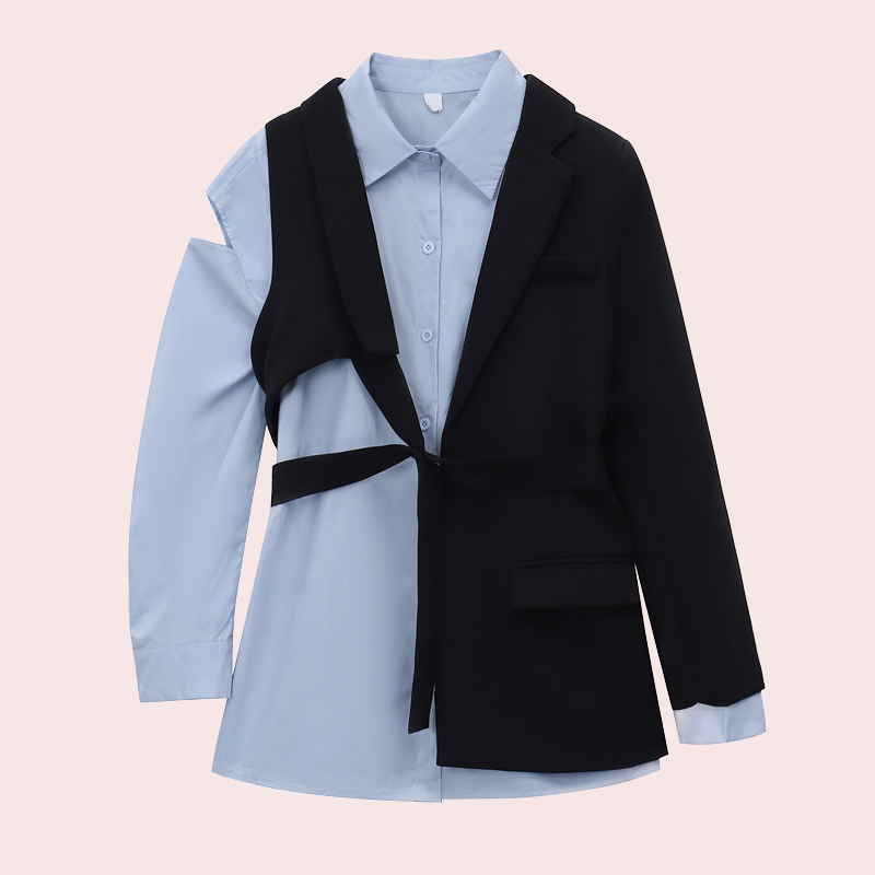 Western style off-shoulder shirt design niche suit jacket two-piece top