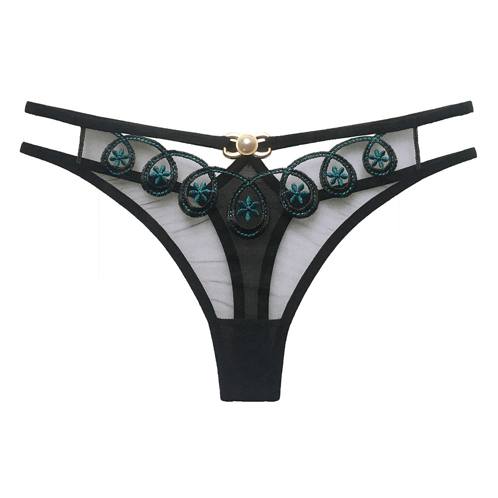Black Sheer Flower  T-Lace String