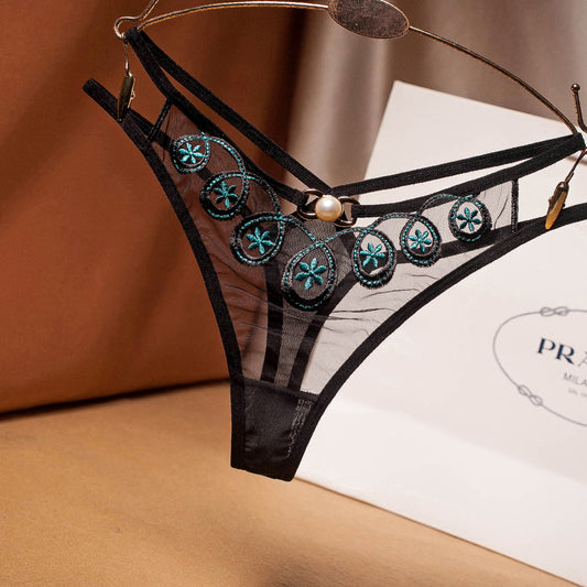Black Sheer Flower  T-Lace String
