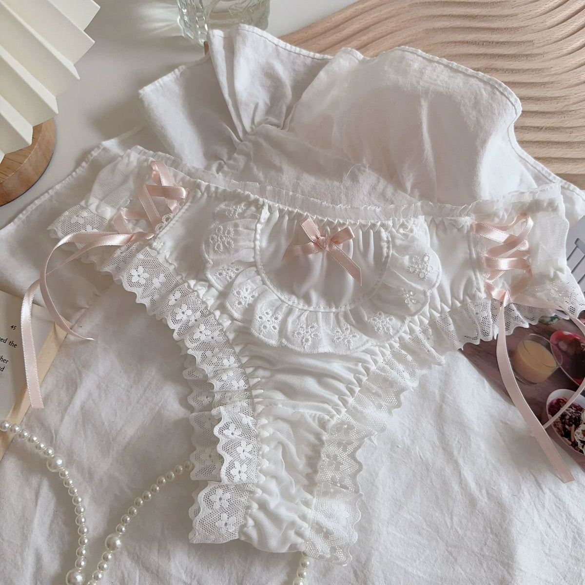 Kawaii Cute Lace Up Ruffle Panty Set