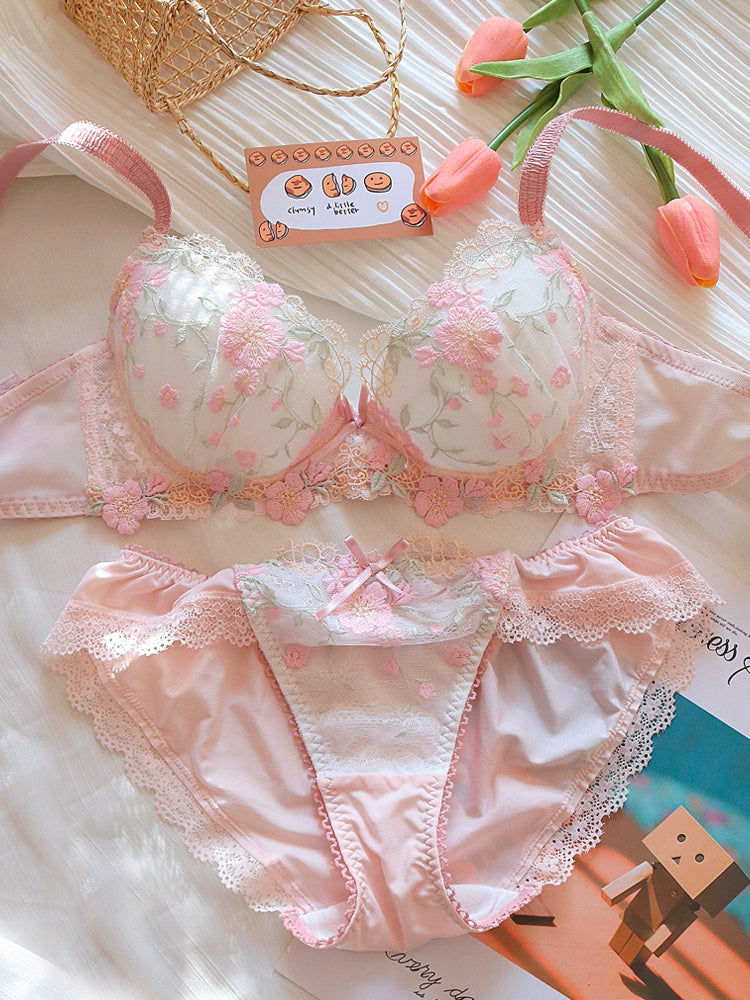 Ruffle Blossom Sweetie Little Flower Bras And Panty Set