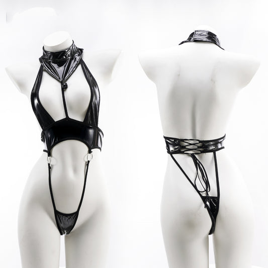 Kawaii Lace Up Leather Bodysuit