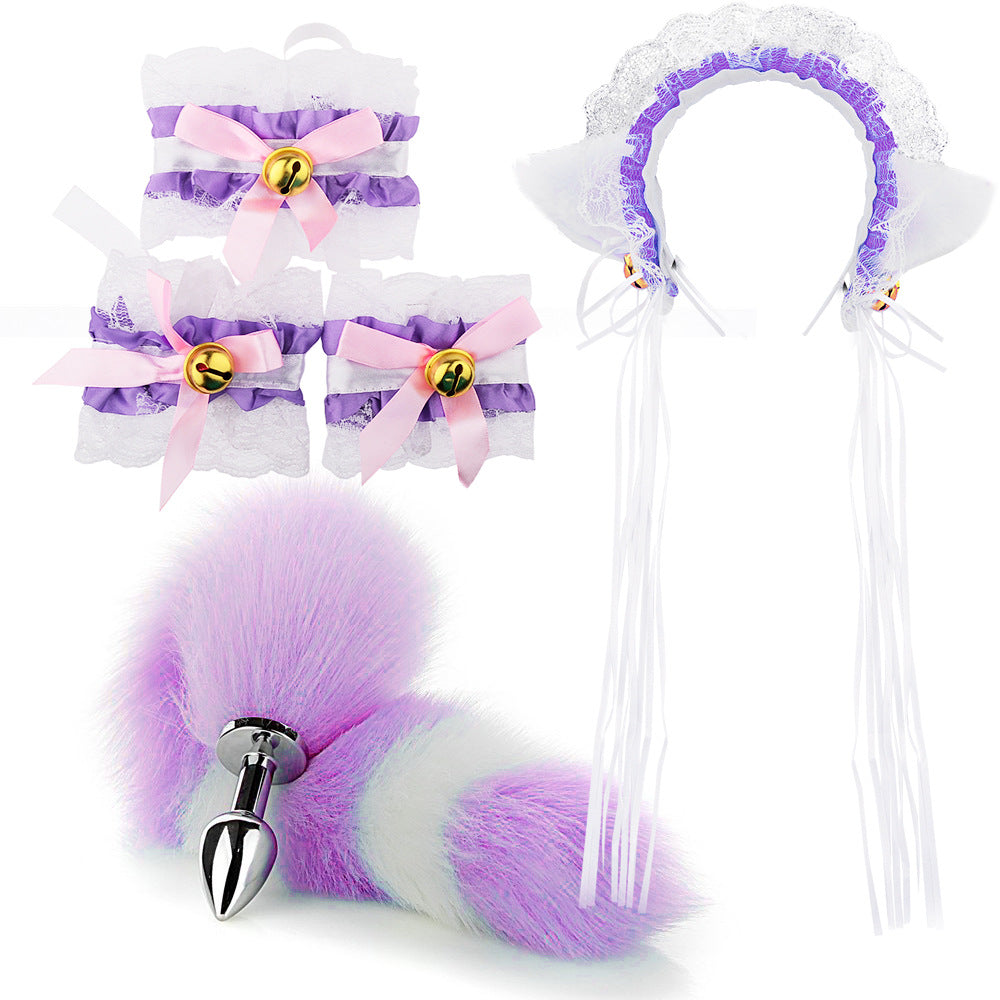 Lolita  Anime Kawaii Ruffle Lace Headband Butt Plug Tail Set