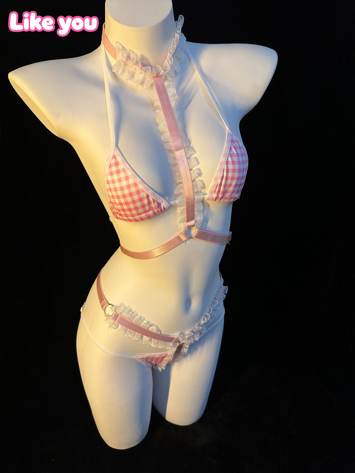 Kawaii Lolita Japanese Grid Anime Micro Bikini