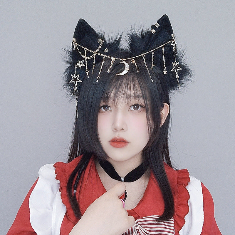 Black Fox Ear With Moon & Stars