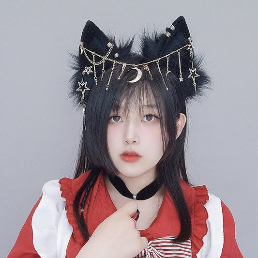 Black Fox Ear With Moon & Stars