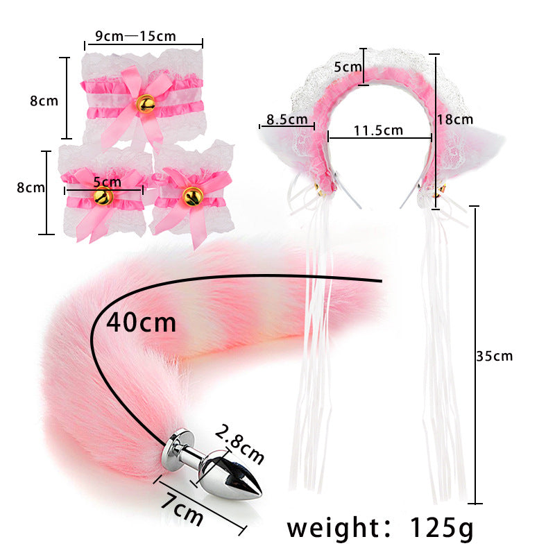 Lolita  Anime Kawaii Ruffle Lace Headband Butt Plug Tail Set