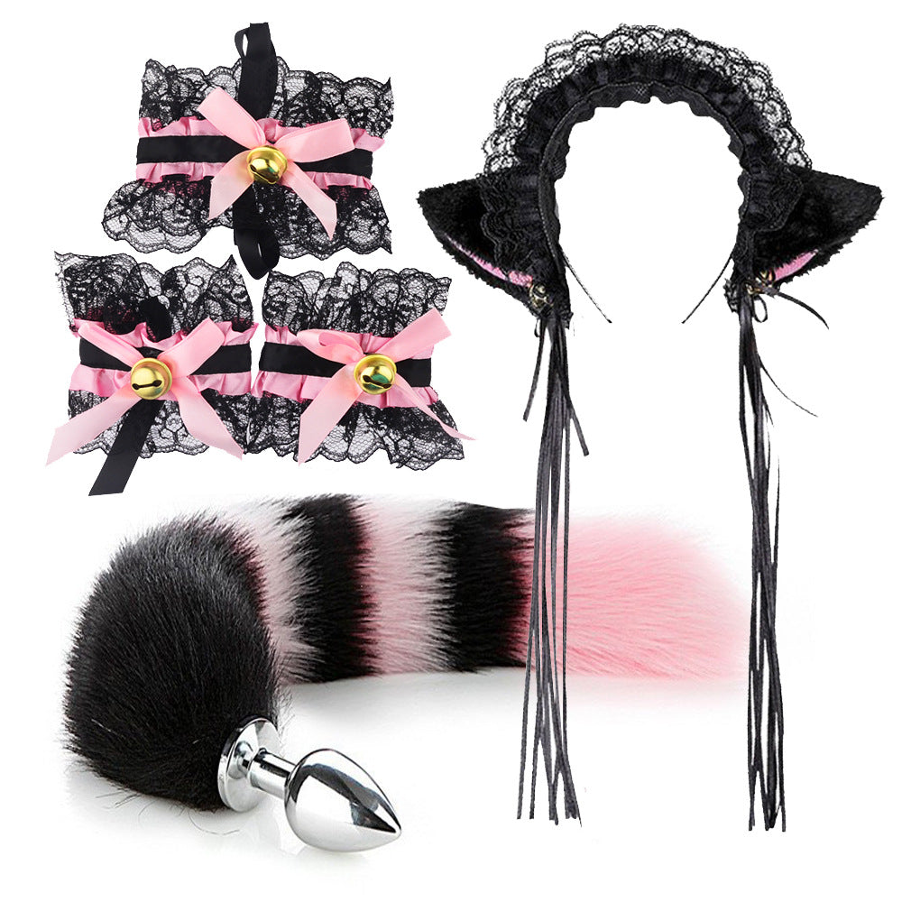 Lolita  Anime Kawaii Ruffle Lace Headband Butt Plug Tail Set