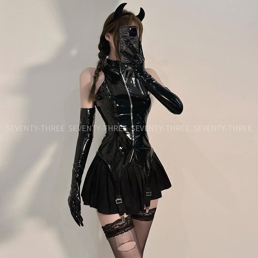 ゴシックレザー かわいい悪魔アート スイング ランジェリー セット