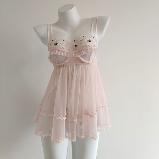 Kawaii Flower Lace Pink Babydoll