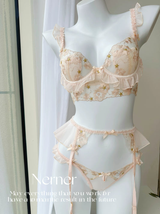 Ruffle Girl Flower Honeymoon Bra Set