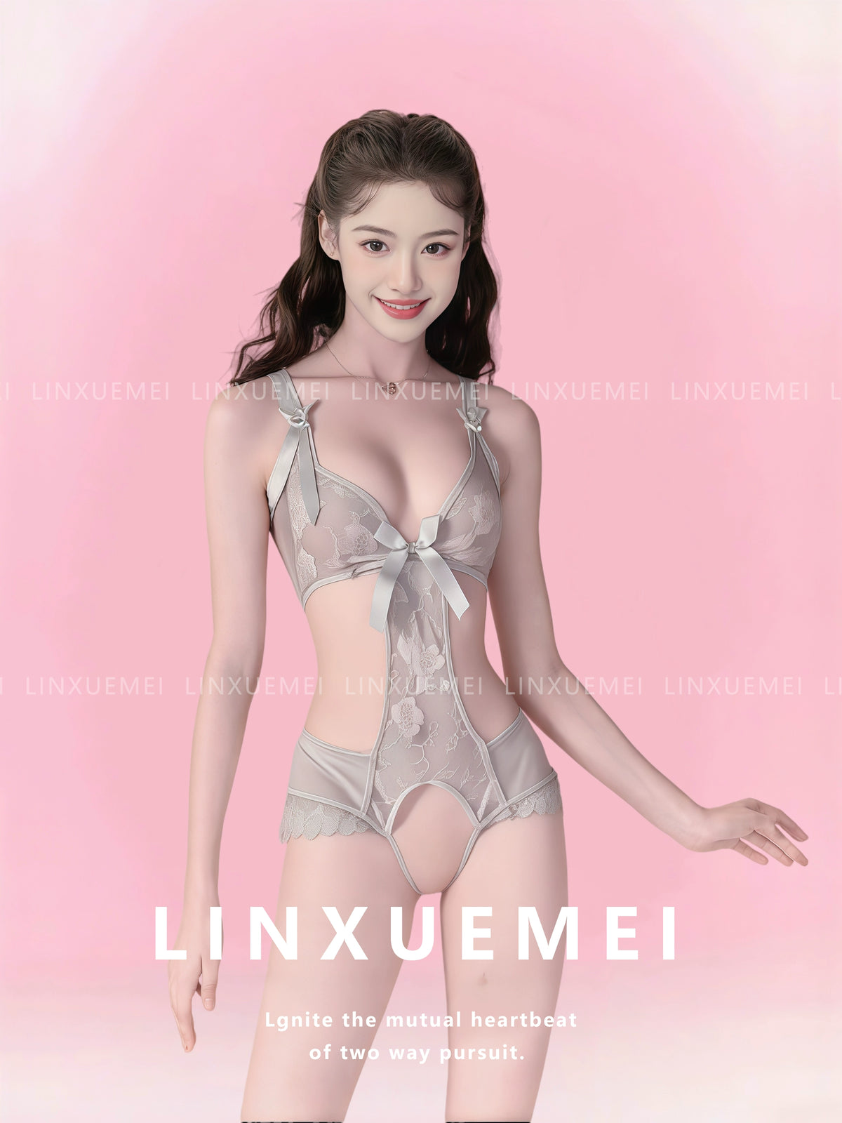 Sexy Embroidered Crotchless  Sheer Bodysuit